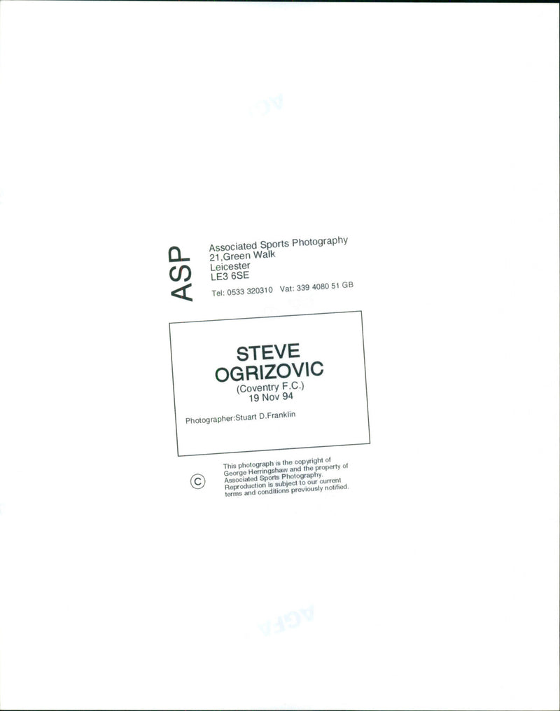 Steve Ogrizovic - Vintage Photograph