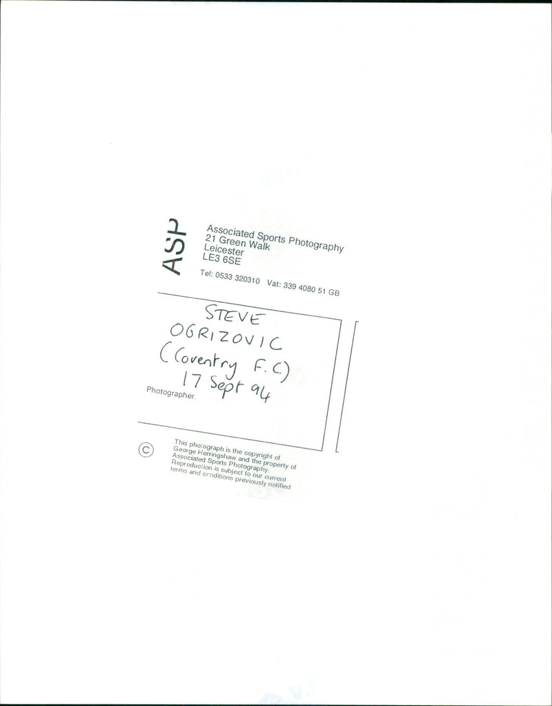 Steve Ogrizovic - Vintage Photograph