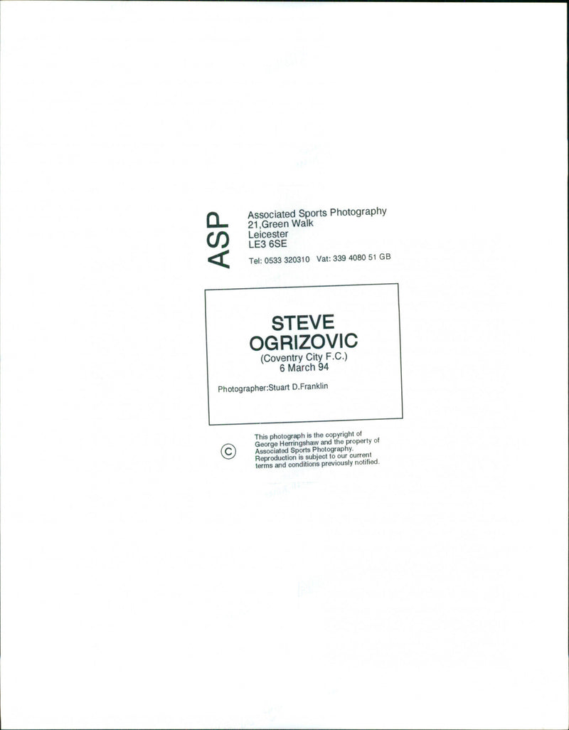 Steve Ogrizovic - Vintage Photograph