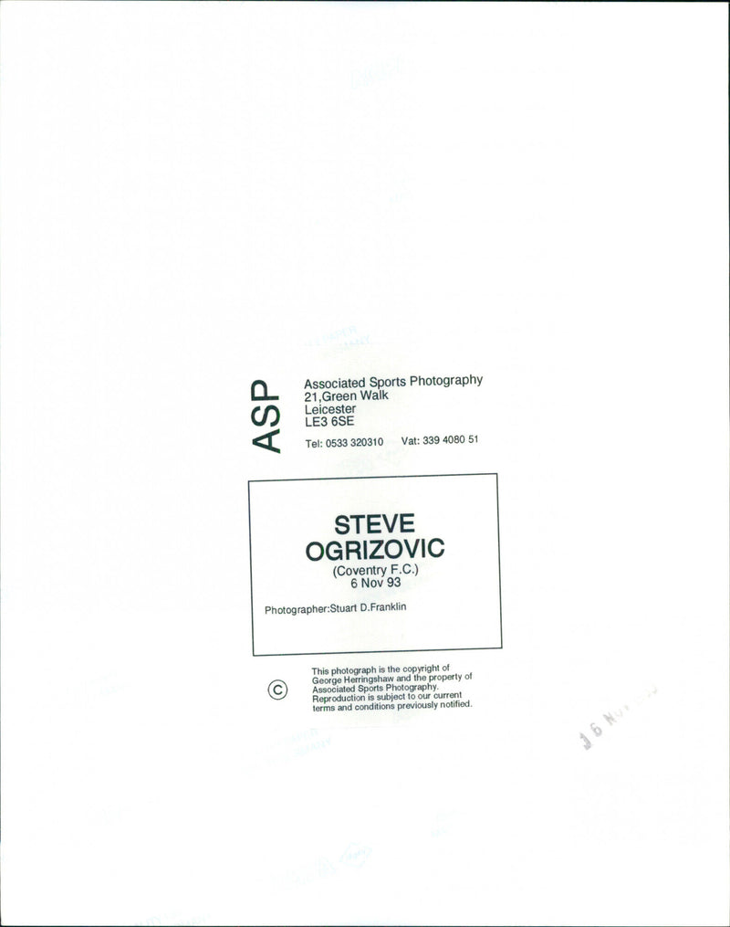 Steve Ogrizovic - Vintage Photograph