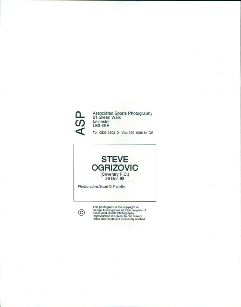 Steve Ogrizovic - Vintage Photograph