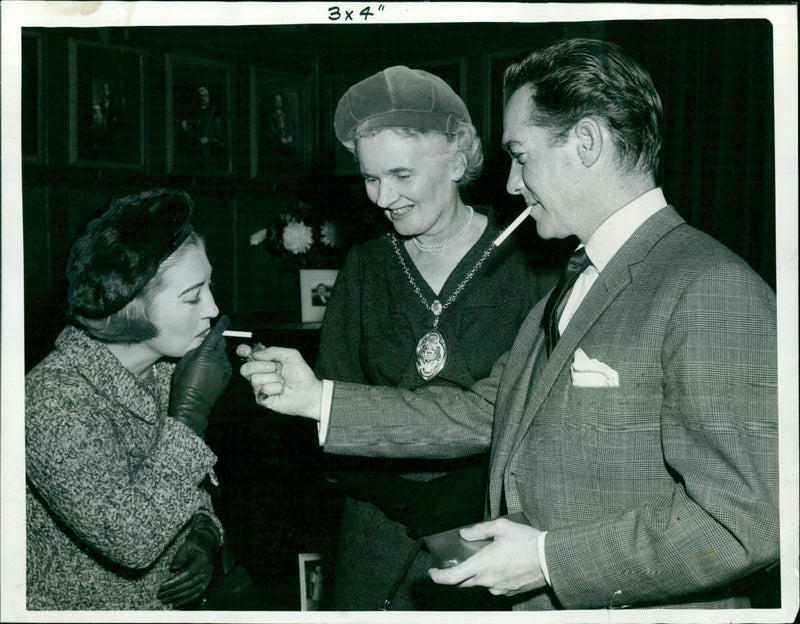 Film star Richard Todd opens a bazaar with his wife and the Sheriff's Lady. - Vintage Photograph