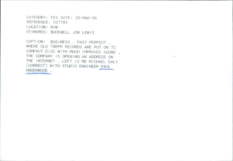 Paul Underwood - Vintage Photograph