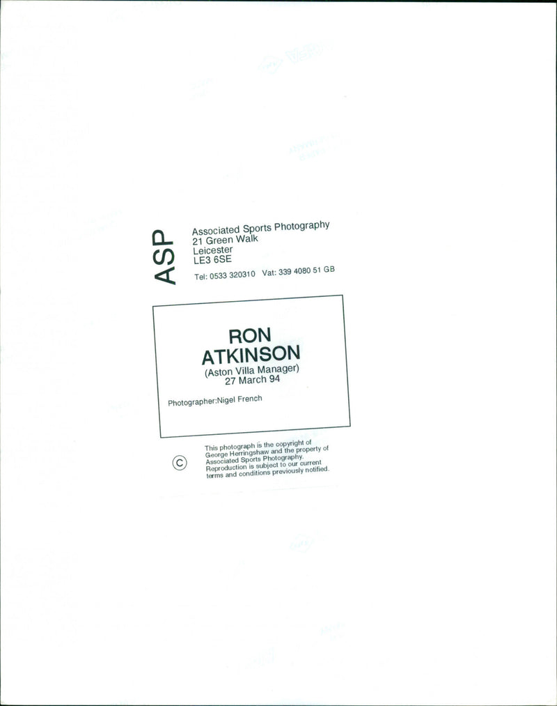 Ron Atkinson - Vintage Photograph