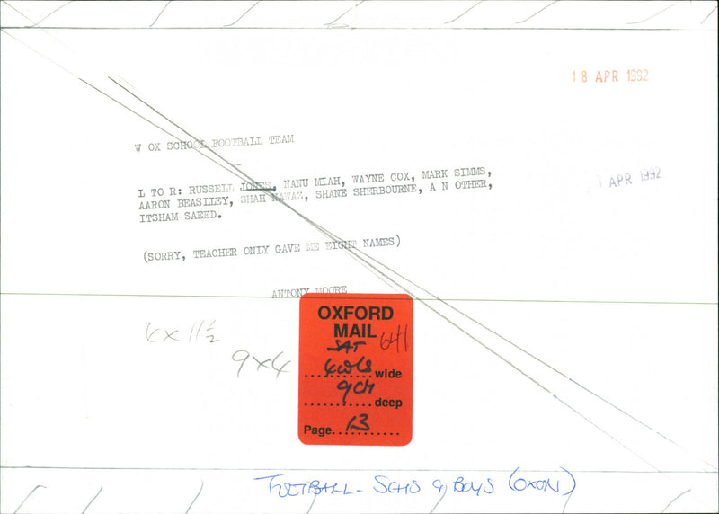 W Ox school football team - Vintage Photograph