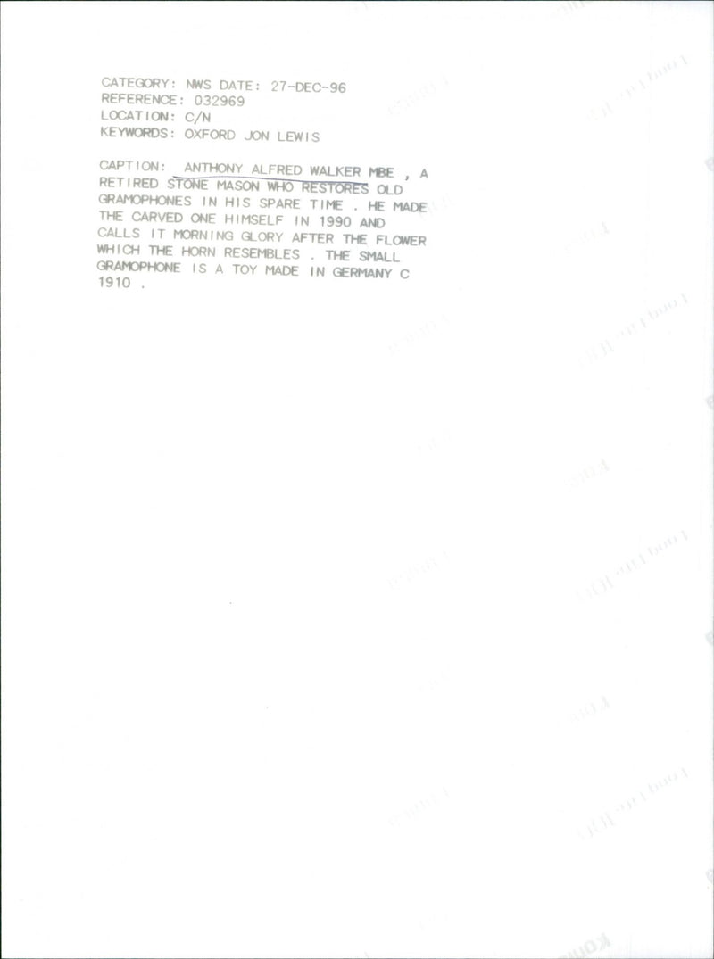 Anthony Alfred Walker MBE - Vintage Photograph