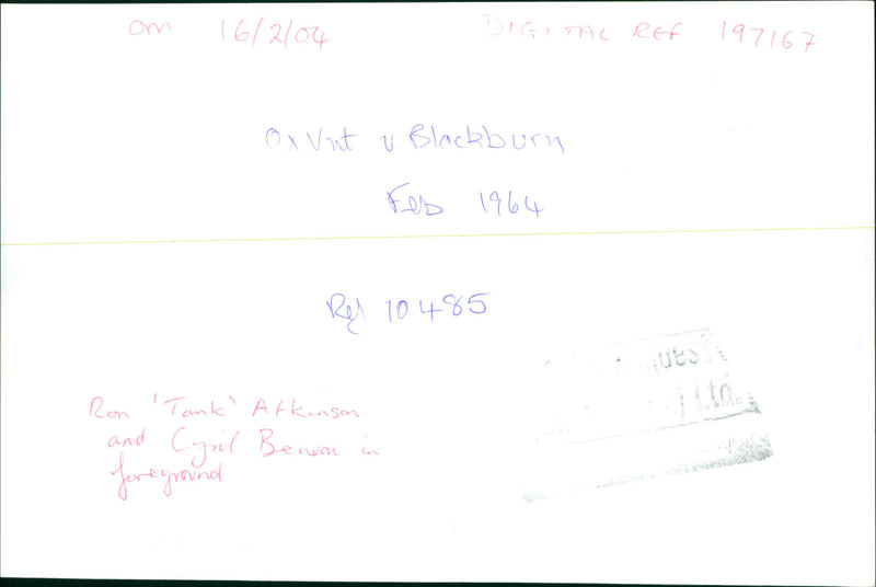 Ox United vs Blackburn - Vintage Photograph