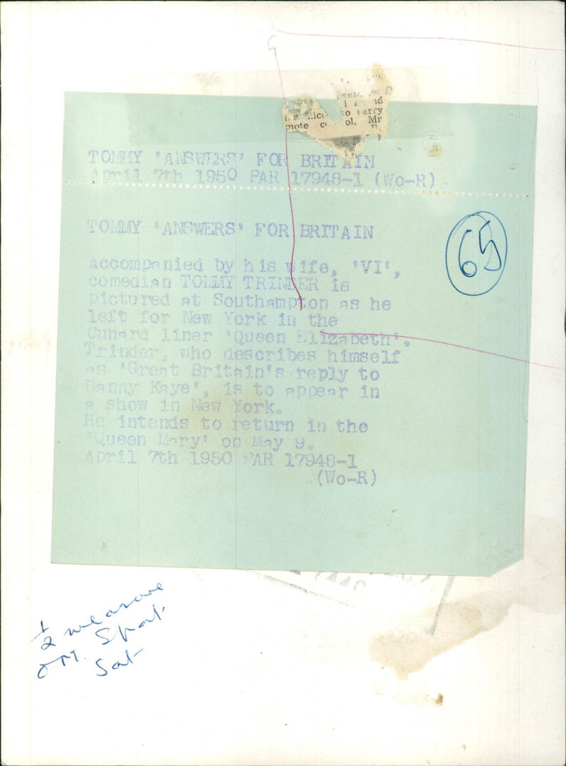 Tommy Trinder - Vintage Photograph