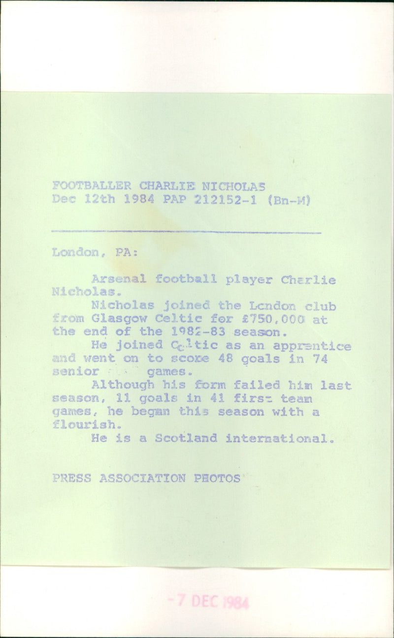 Charlie Nicholas - Vintage Photograph