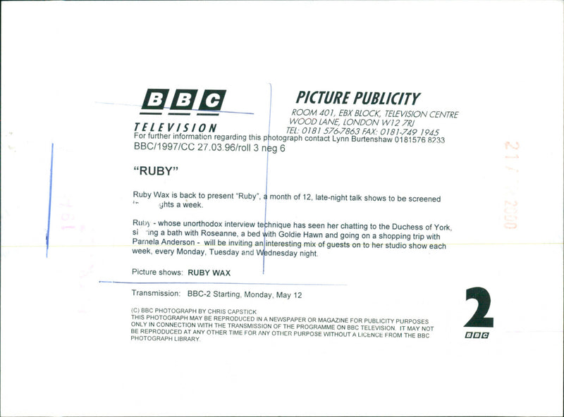 Ruby Wax - Vintage Photograph