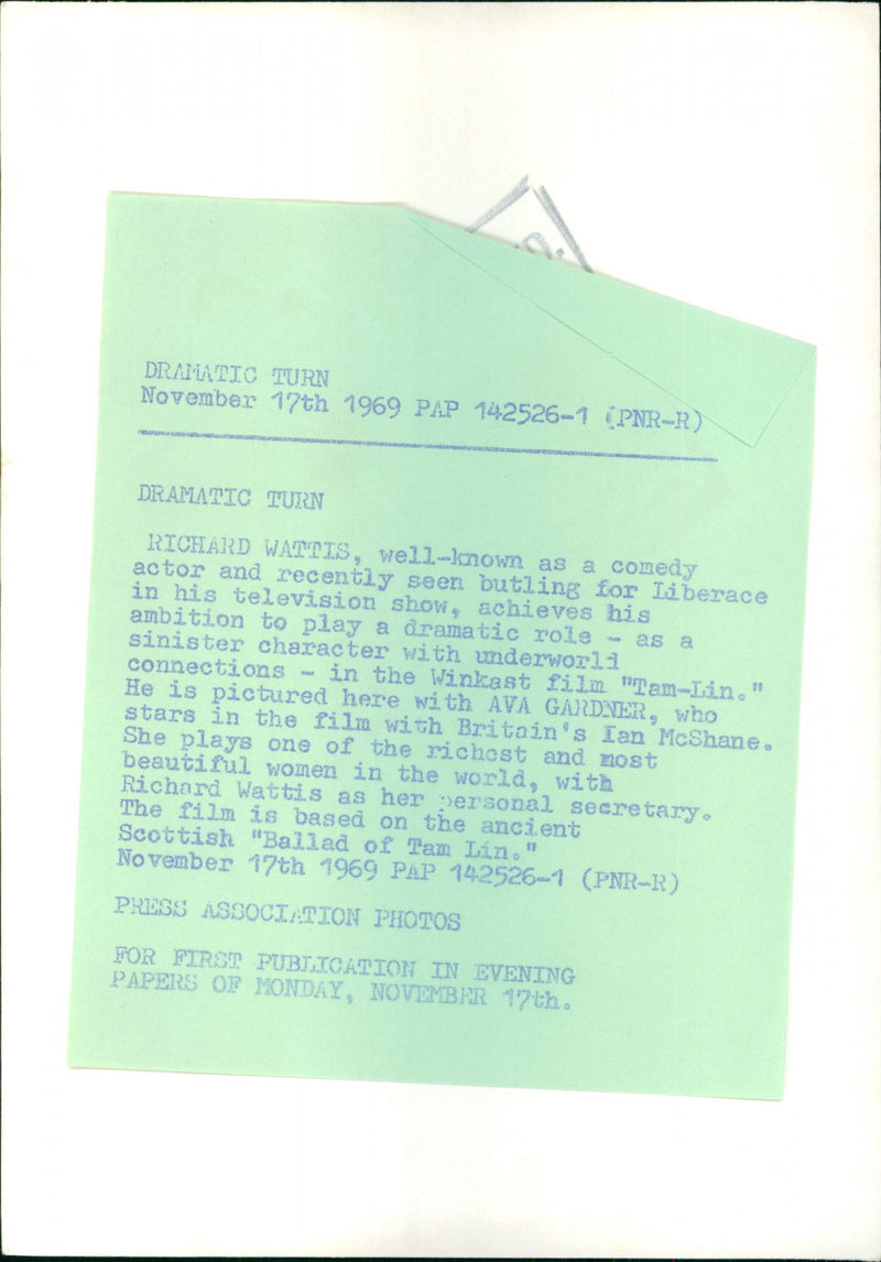 Richard Wattis and Ava Gardner star in the Winkast film "Tam-Lin." - Vintage Photograph