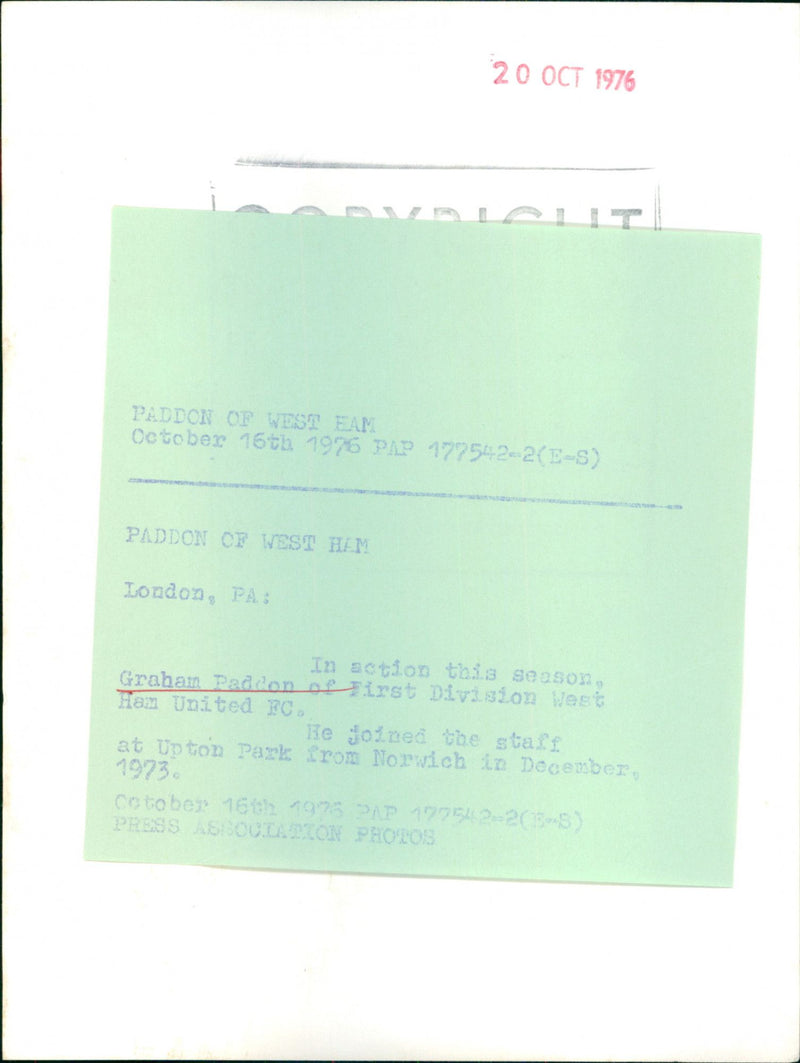 Graham Paddon - Vintage Photograph