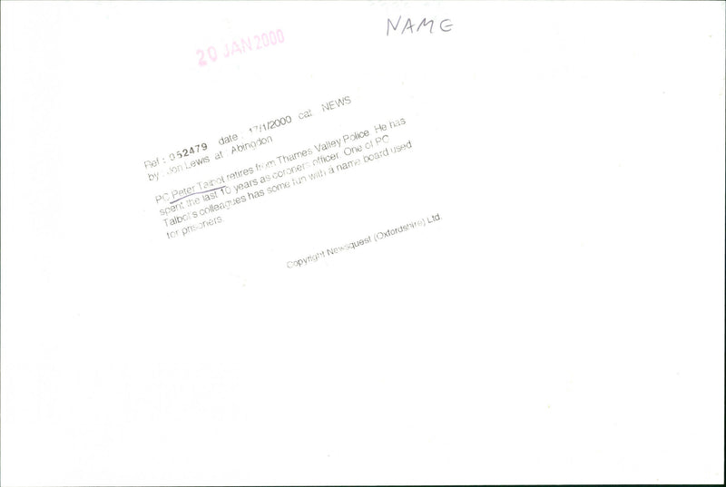 PC Peter Talbot - Vintage Photograph