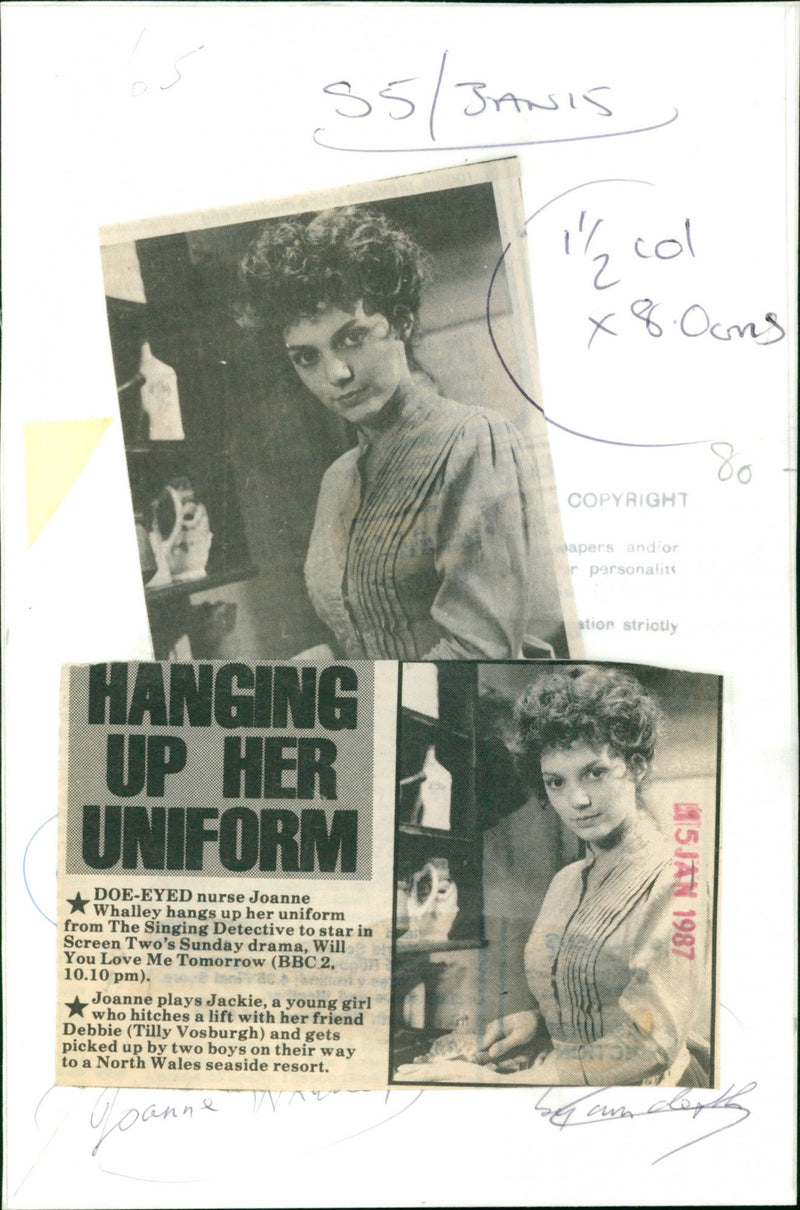 Nurse Joanne Whalley hangs up her uniform from The Singing Detective to star in the BBC's Sunday drama, Will You Love Me Tomorrow. - Vintage Photograph
