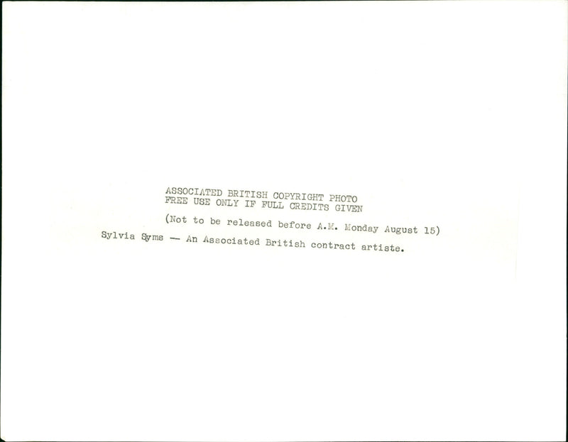 Sylvia Syms - Vintage Photograph