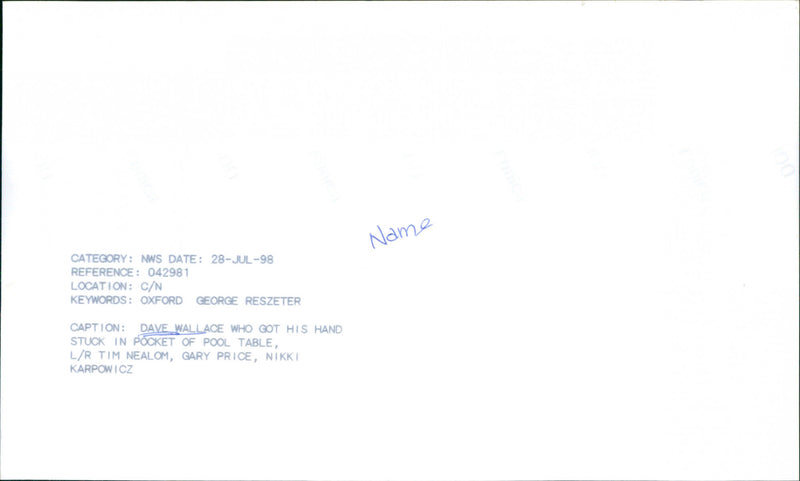 Dave Wallace - Vintage Photograph