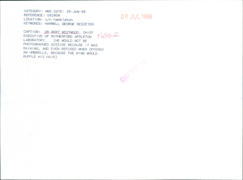 Bert Westwood - Vintage Photograph