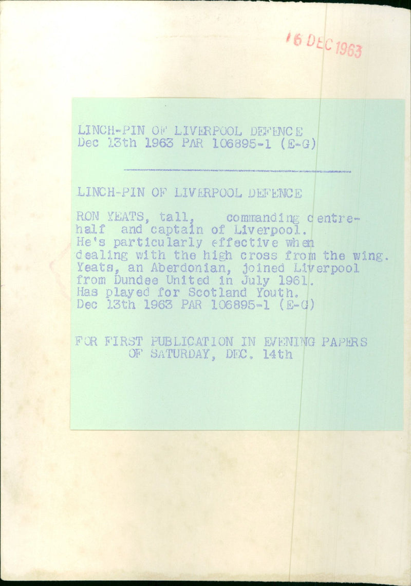 Ron Yeats - Vintage Photograph