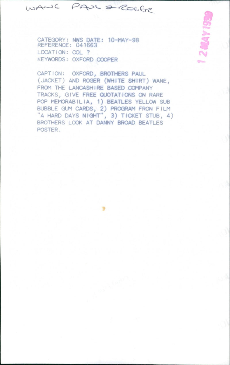 Paul Wane, Roger Wane & Danny Broad - Vintage Photograph