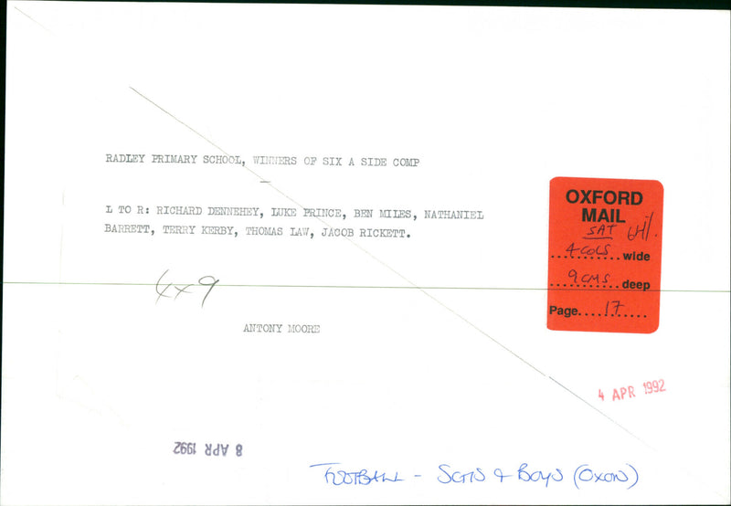 Radley primary school winners of six a side comp - Vintage Photograph