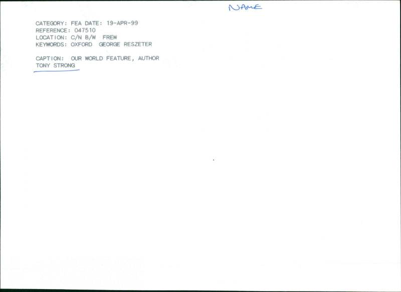 Tony Strong - Vintage Photograph