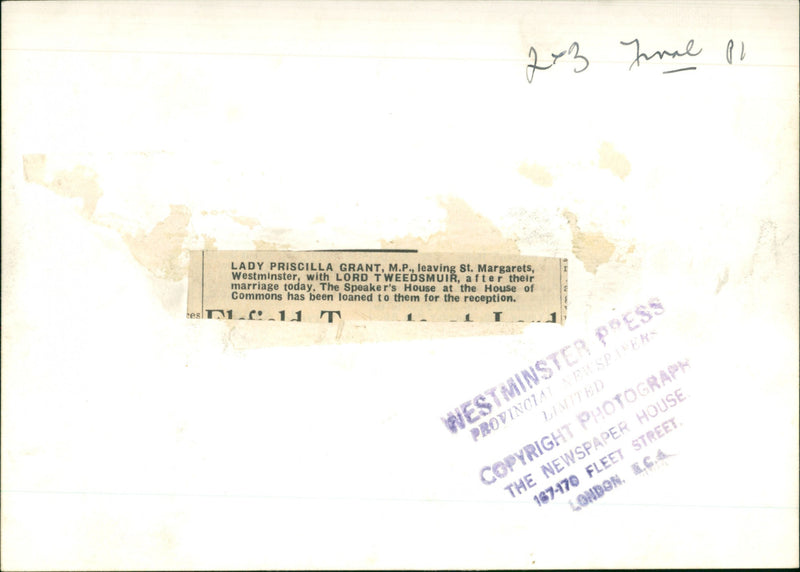 Lady Priscilla Grant MP - Vintage Photograph