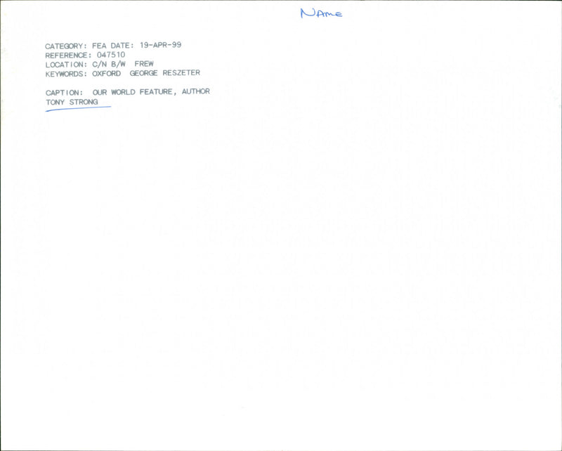 Tony Strong - Vintage Photograph