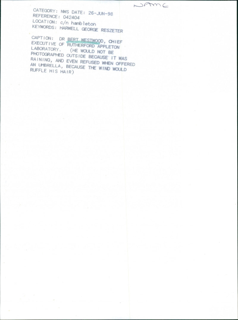 Bert Westwood - Vintage Photograph