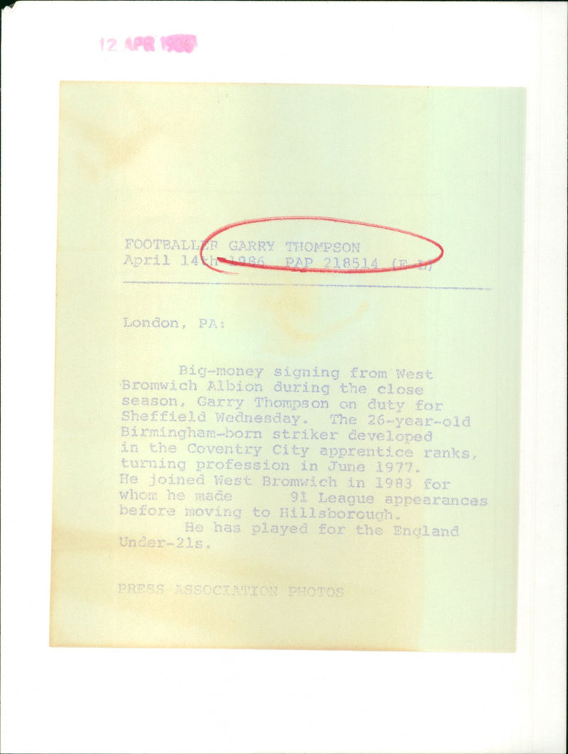 Garry Thompson - Vintage Photograph