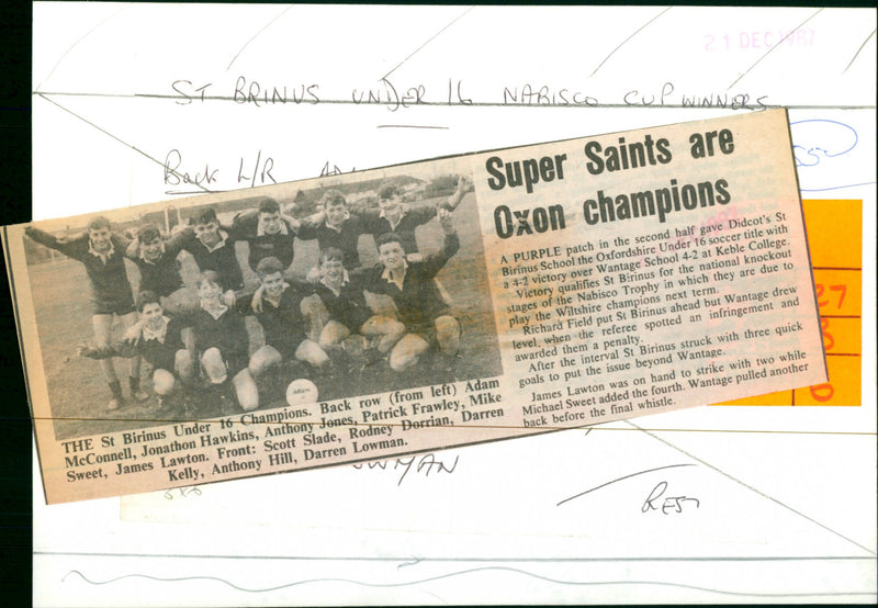 St Birinus Under 16 Champions - Vintage Photograph