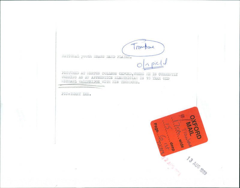 Michael Wallbridge, National youth Brass Band Player - Vintage Photograph