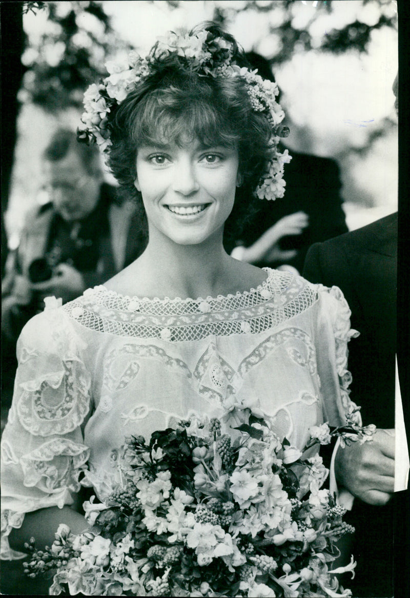 Actress Rachel Ward and husband Bryan Brown on their wedding day at a restored Norman chapel in Oxfordshire. - Vintage Photograph