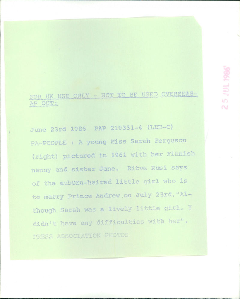 Sarah and Jane Ferguson with Ritva Rusi - Vintage Photograph