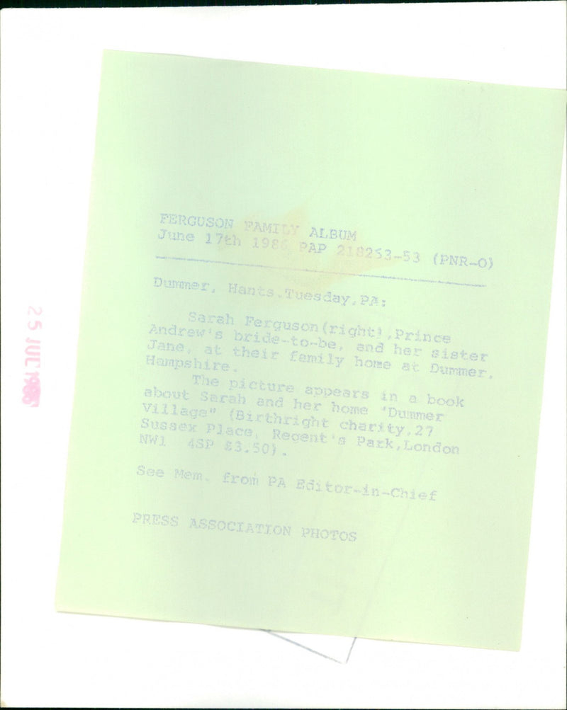 Sarah and Jane Ferguson - Vintage Photograph