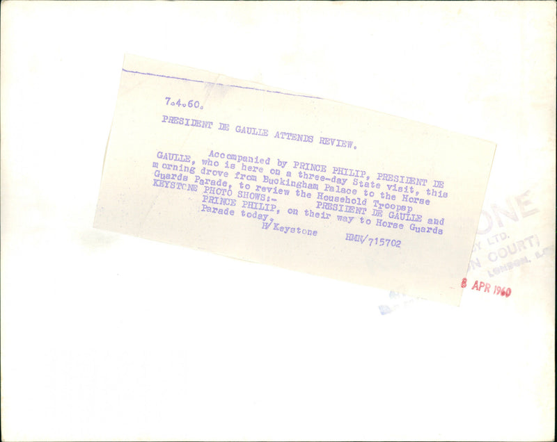 Charles de Gaulle with Prince Philip - Vintage Photograph