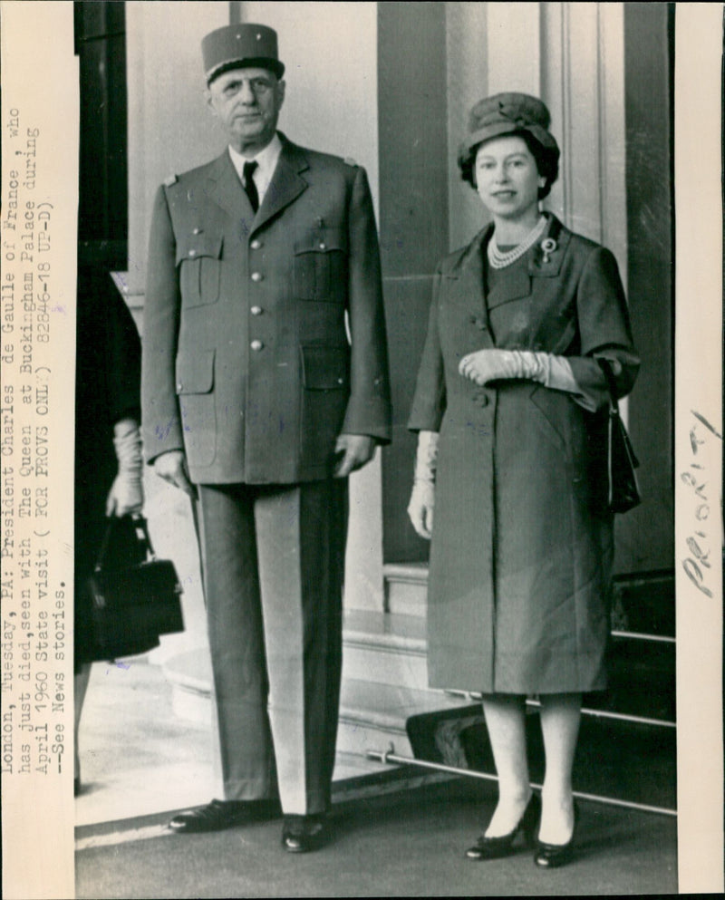 Charles de Gaulle with Queen Elizabeth II - Vintage Photograph