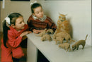 Ruth and Grace with Jeremy Jane's ginger cats - Vintage Photograph