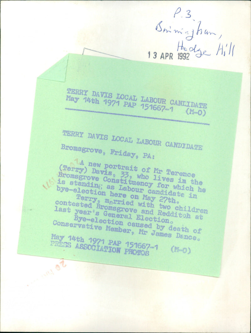 Terry Davis - Vintage Photograph