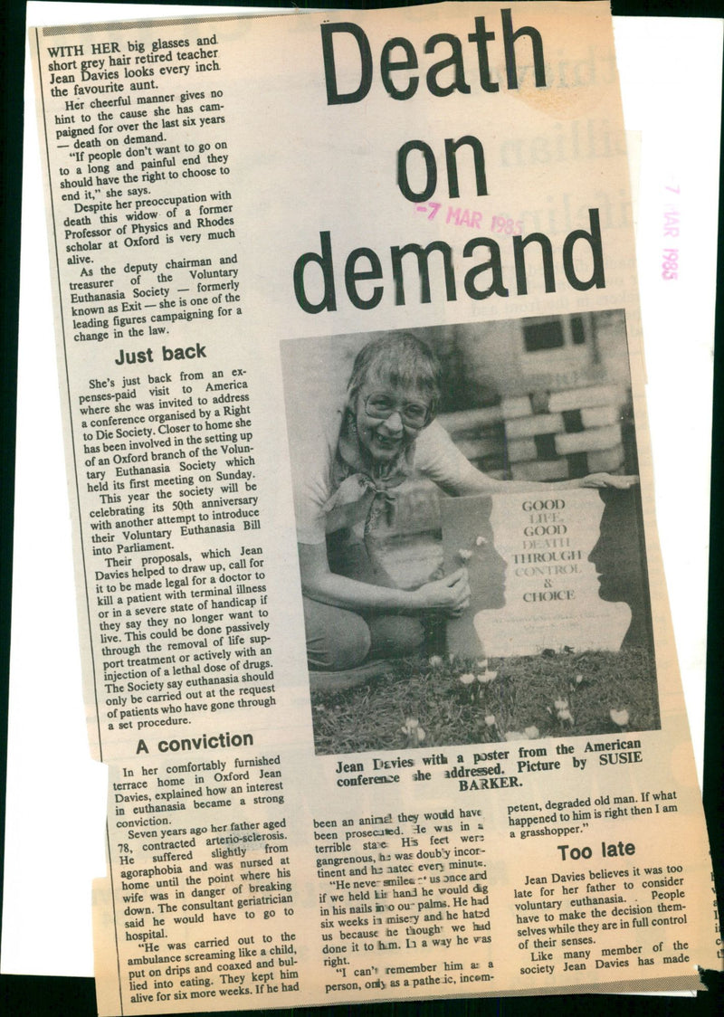 Jean Davies with a poster from the American conference she addressed/ - Vintage Photograph