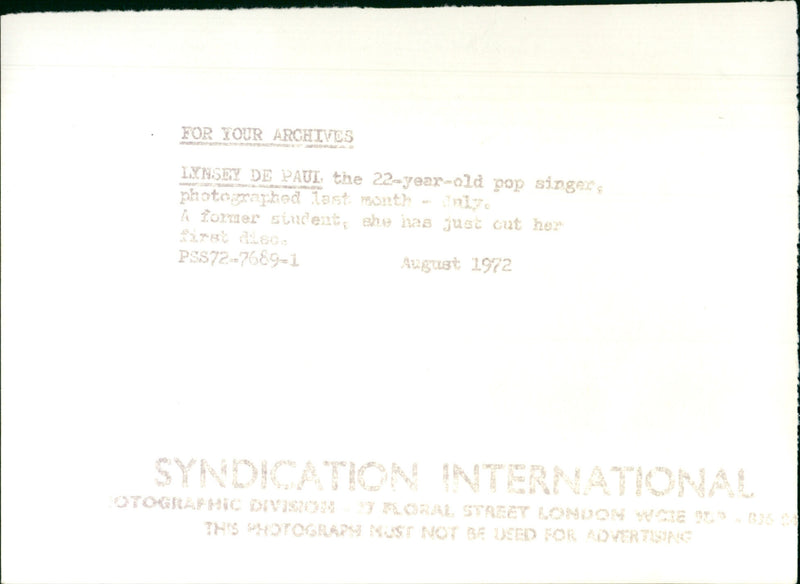 Lynsey de Paul - Vintage Photograph