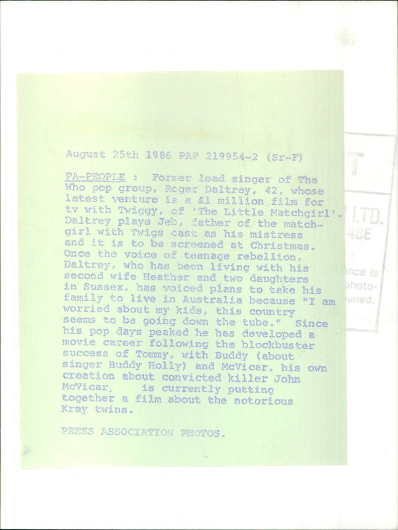 Roger Daltrey - Vintage Photograph