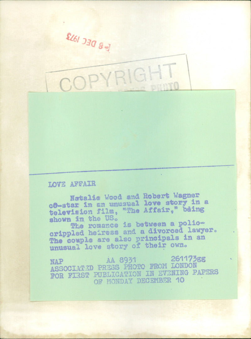 Natalie Wood and Robert Wagner co-star in the TV film "The Affair". - Vintage Photograph