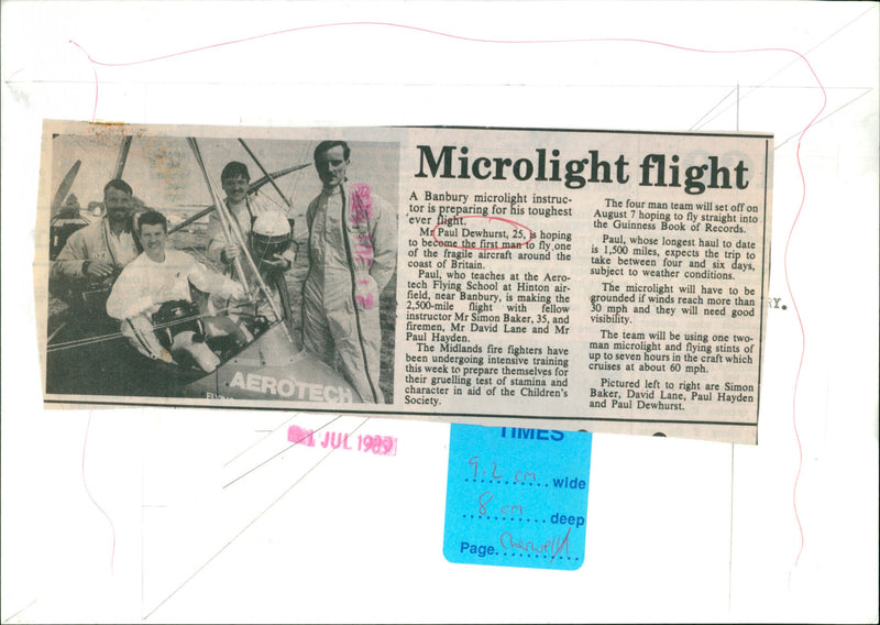 Four men prepare for a record-breaking microlight flight around the British coast. - Vintage Photograph