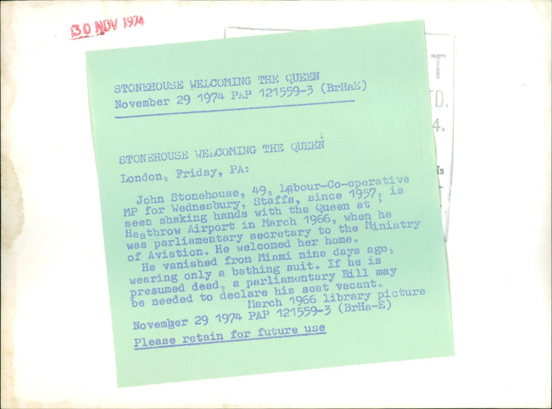 John Stonehouse - Vintage Photograph