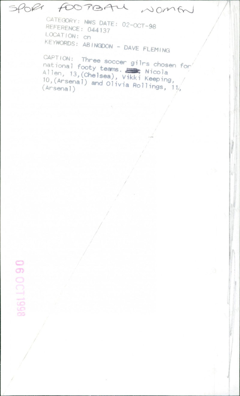 soccer girls Nicola Allen, Vikki Keeping, Olivia Rollings - Vintage Photograph