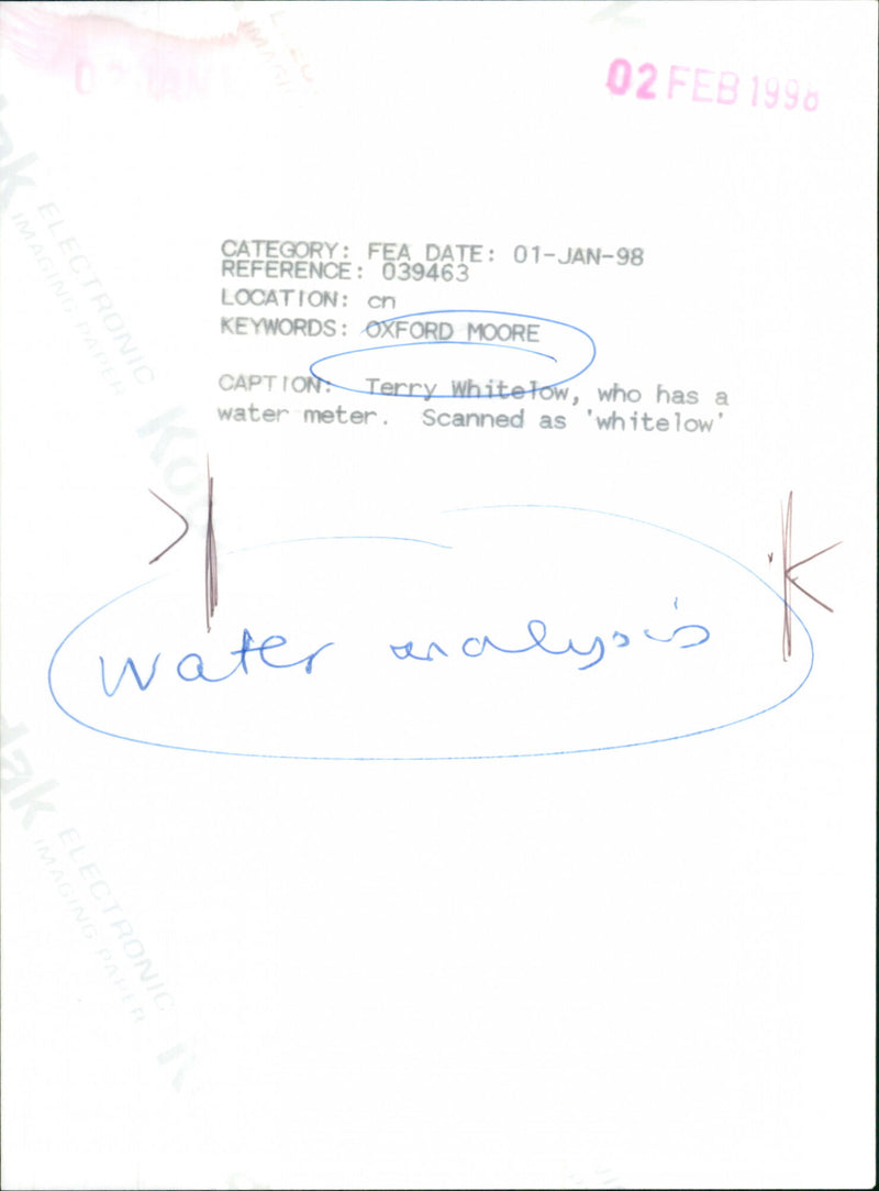 Terry Whitelow, who has a water meter scanned as "Whitelow" - Vintage Photograph