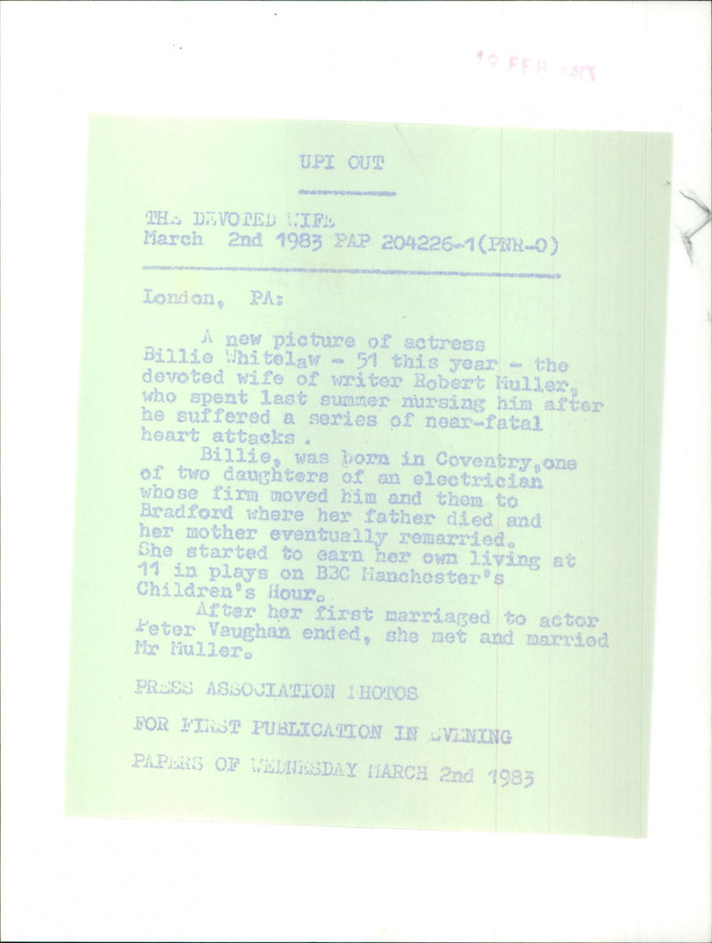 Billie Whitelaw - Vintage Photograph