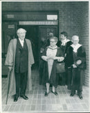 Mr Harold Macmillan leaves Kathleen Lea building. With him are Dr Ann Whiteman, Mr j d feltham - Vintage Photograph