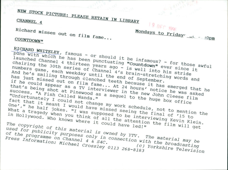 Richard Whiteley - Vintage Photograph