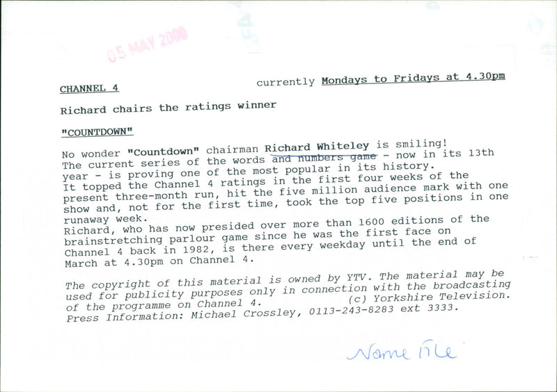 Richard Whiteley - Vintage Photograph